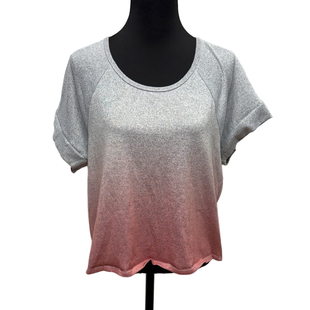 Lucky Brand M Gray Pink Gradient Short Sleeve Tee Linen Blend Casual